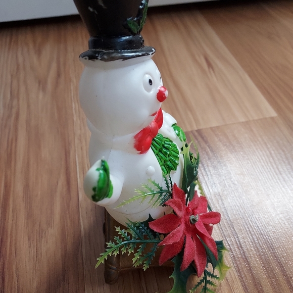 Vintage Soft Plastic Mold Christmas  Snowman On Sled Poinsettias Holly 7" READ - Picture 10 of 10